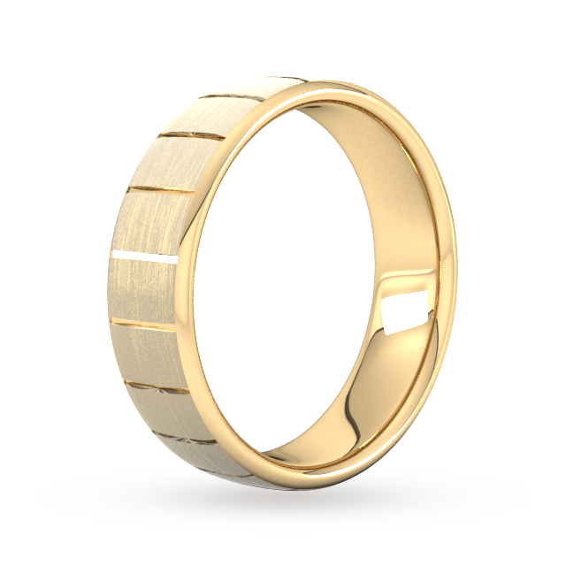 Goldsmiths 6mm Slight Court Standard Vertical Lines Wedding Ring In 18 Carat Yellow Gold