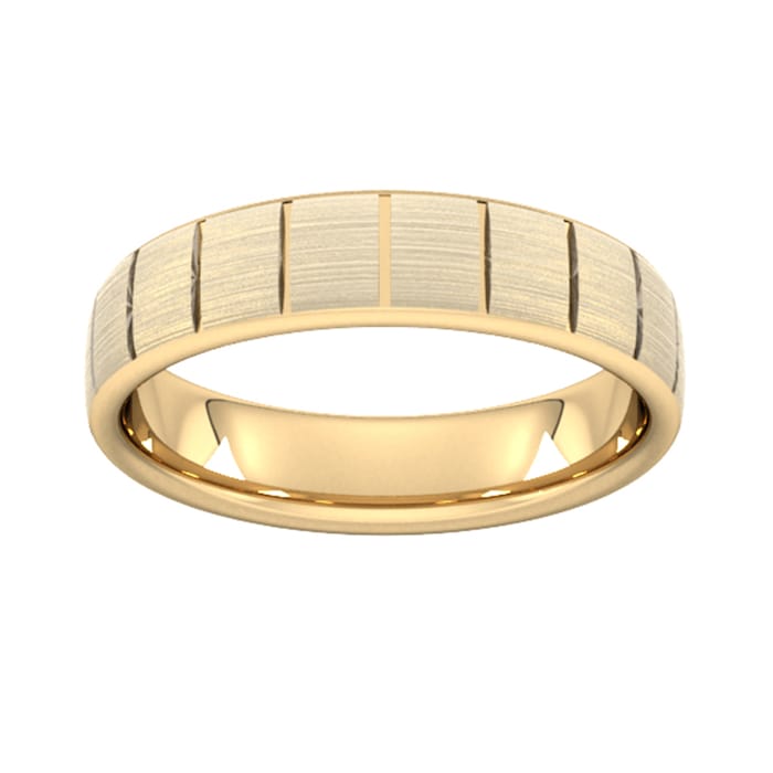 Goldsmiths 5mm Slight Court Extra Heavy Vertical Lines Wedding Ring In 18 Carat Yellow Gold