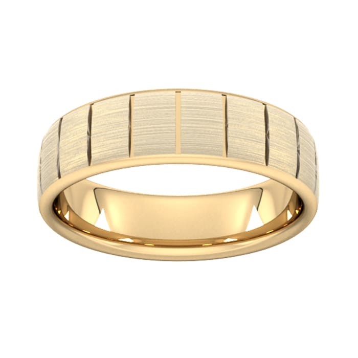 Goldsmiths 6mm Slight Court Extra Heavy Vertical Lines Wedding Ring In 18 Carat Yellow Gold - Ring Size Q