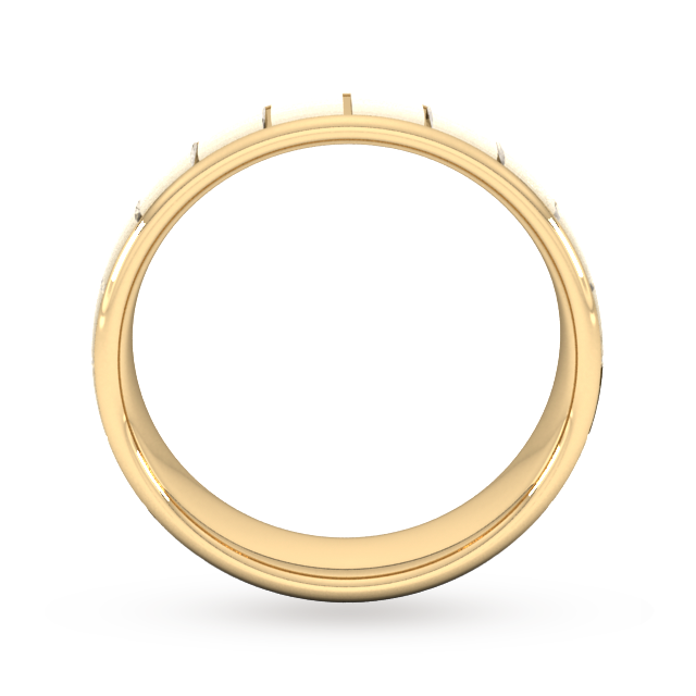 Goldsmiths 6mm Slight Court Extra Heavy Vertical Lines Wedding Ring In 18 Carat Yellow Gold