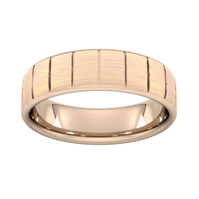 Goldsmiths 6mm Slight Court Standard Vertical Lines Wedding Ring In 18 Carat Rose Gold