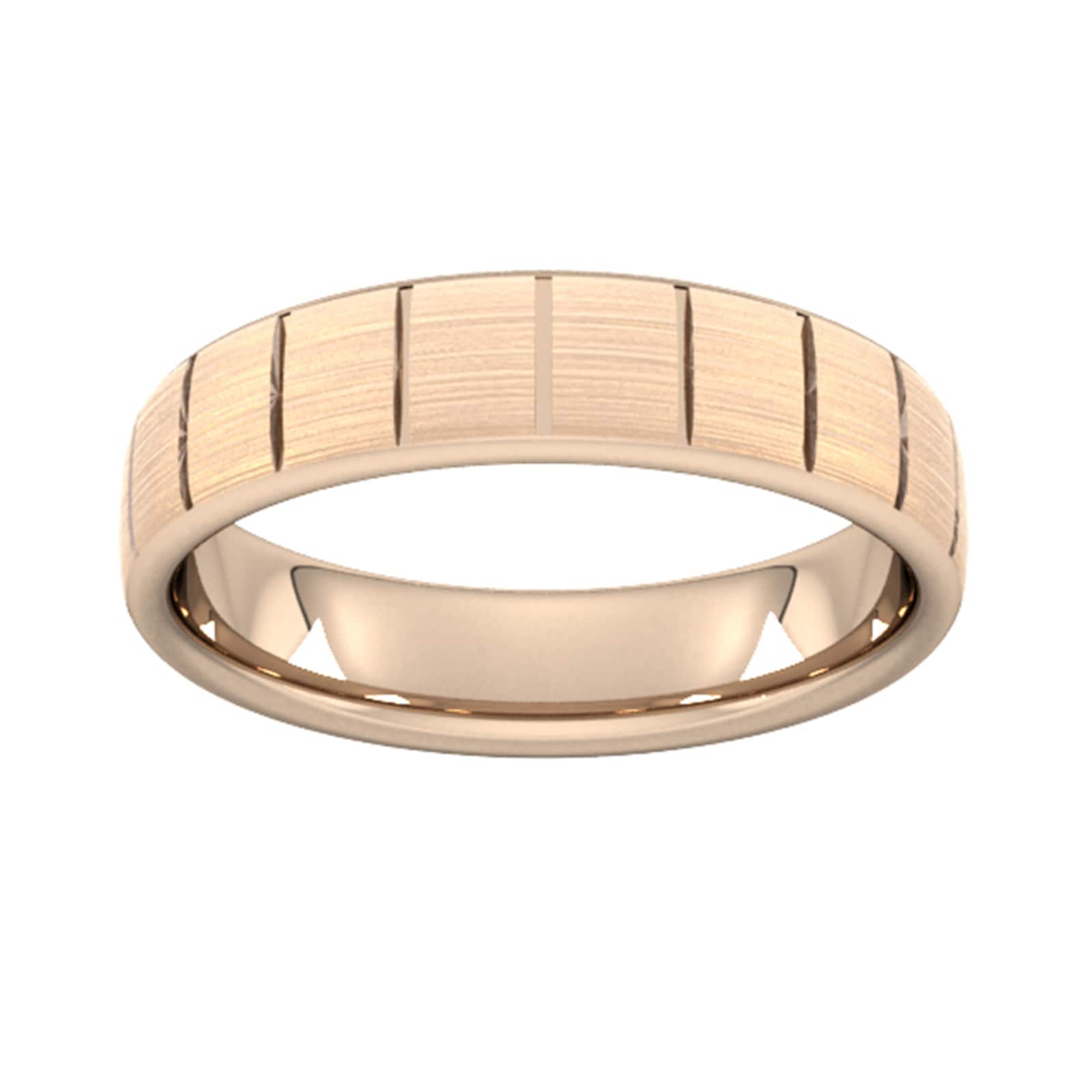 5mm Slight Court Heavy Vertical Lines Wedding Ring In 18 Carat Rose Gold - Ring Size W