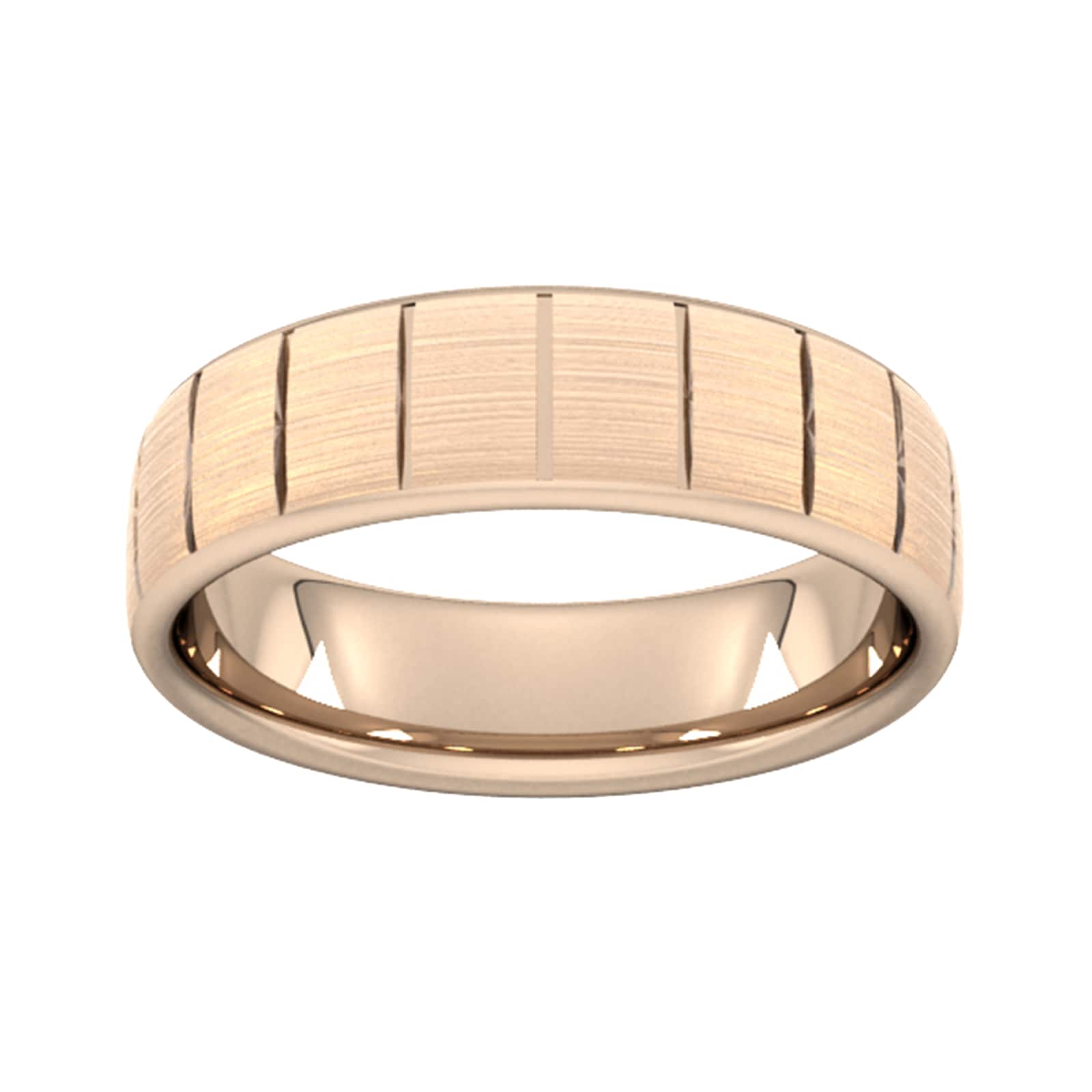 5mm Flat Court Heavy Vertical Lines Wedding Ring In 9 Carat Rose Gold - Ring Size Q