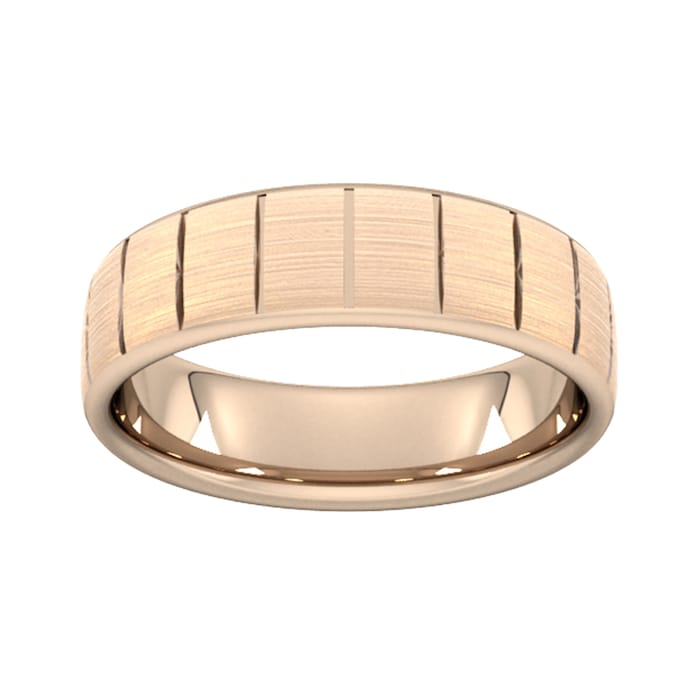 Goldsmiths 5mm Flat Court Heavy Vertical Lines Wedding Ring In 9 Carat Rose Gold