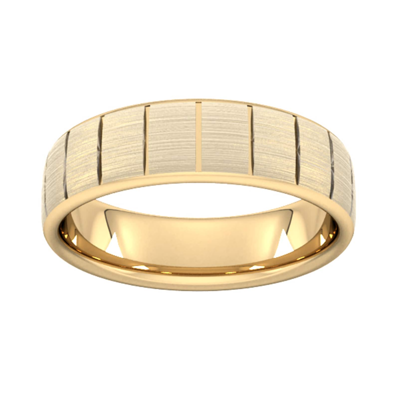 5mm Flat Court Heavy Vertical Lines Wedding Ring In 18 Carat Yellow Gold - Ring Size U