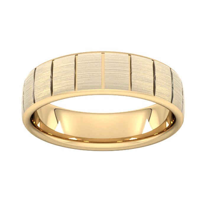 Goldsmiths 5mm Flat Court Heavy Vertical Lines Wedding Ring In 18 Carat Yellow Gold - Ring Size Q