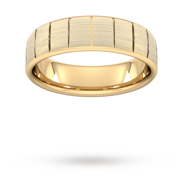 6mm Flat Court Heavy Vertical Lines Wedding Ring In 18 Carat Yellow Gold - Ring Size H