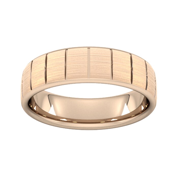 Goldsmiths 5mm Flat Court Heavy Vertical Lines Wedding Ring In 18 Carat Rose Gold