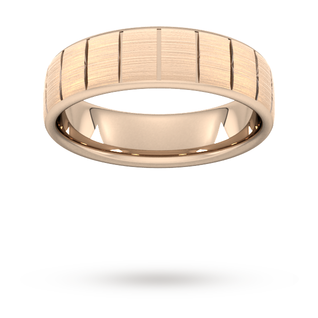 6mm Flat Court Heavy Vertical Lines Wedding Ring In 18 Carat Rose Gold - Ring Size S