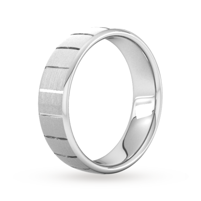 Goldsmiths 6mm Traditional Court Heavy Vertical Lines Wedding Ring In 18 Carat White Gold - Ring Size U