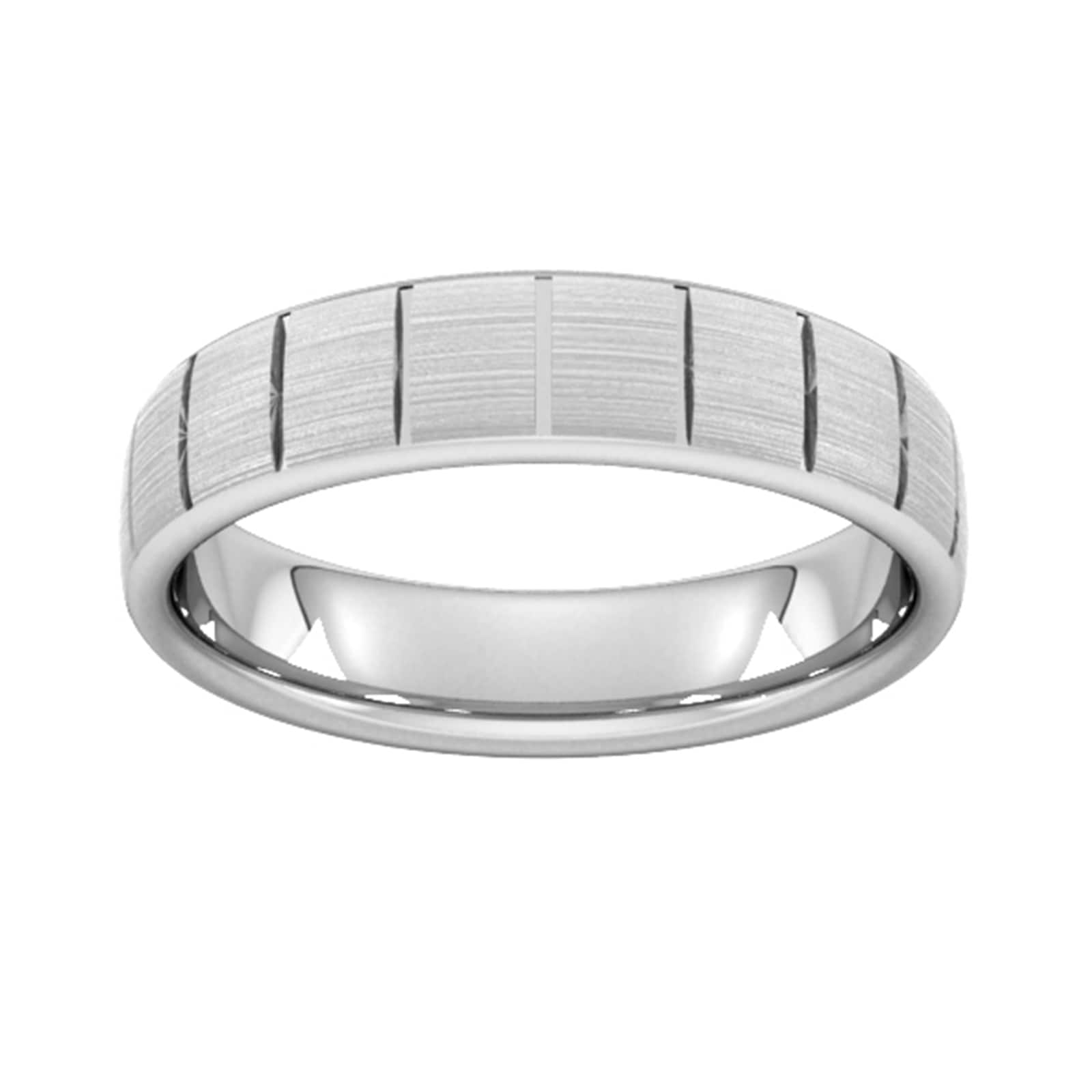 5mm D Shape Standard Vertical Lines Wedding Ring In 9 Carat White Gold - Ring Size I