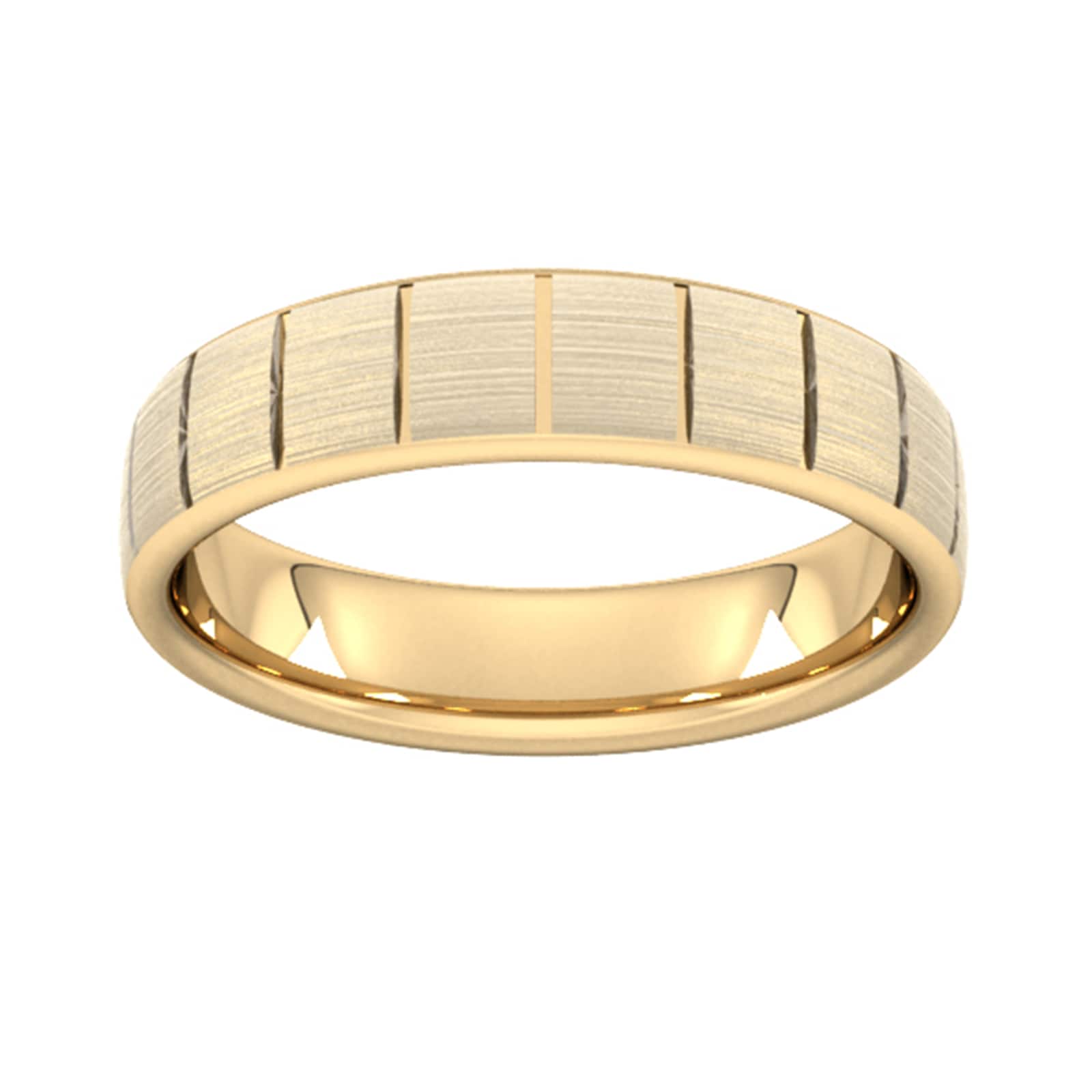 5mm D Shape Heavy Vertical Lines Wedding Ring In 9 Carat Yellow Gold - Ring Size Y