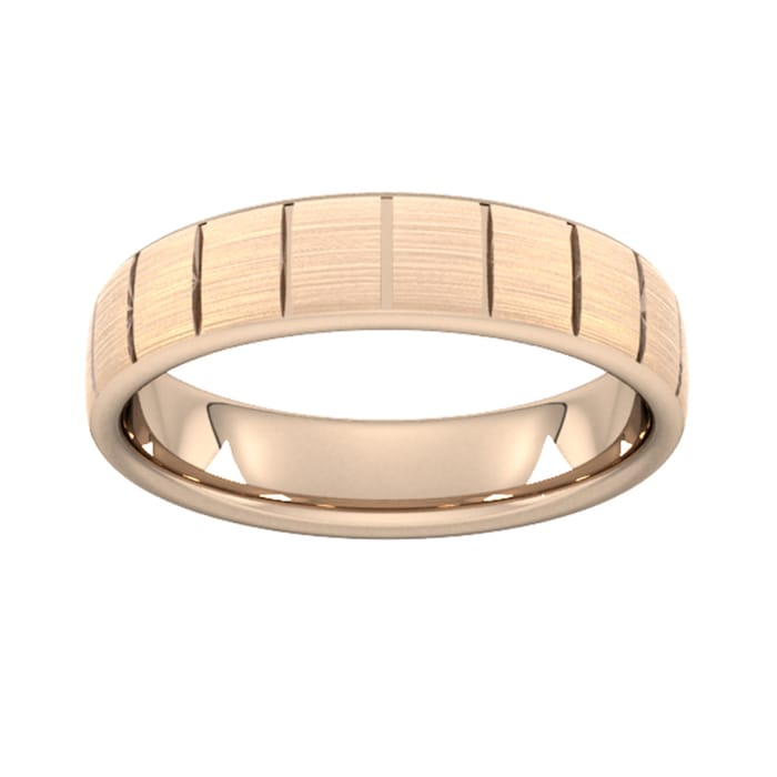 Goldsmiths 5mm D Shape Heavy Vertical Lines Wedding Ring In 9 Carat Rose Gold