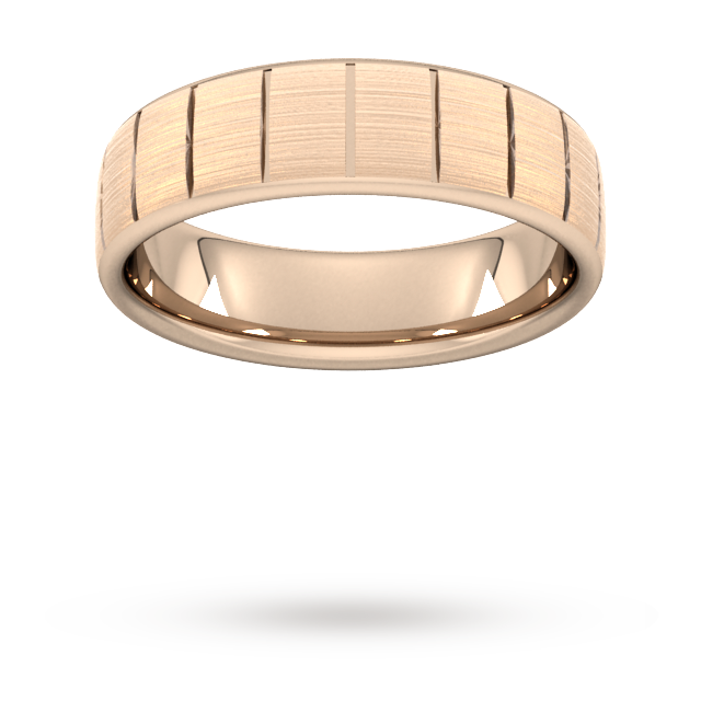 6mm D Shape Heavy Vertical Lines Wedding Ring In 9 Carat Rose Gold - Ring Size J