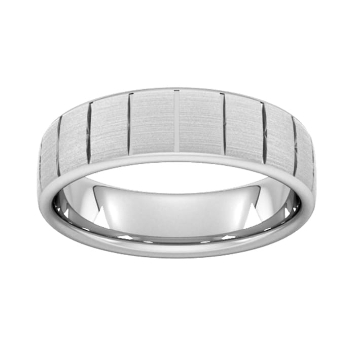 Goldsmiths 6mm D Shape Heavy Vertical Lines Wedding Ring In 18 Carat White Gold - Ring Size R