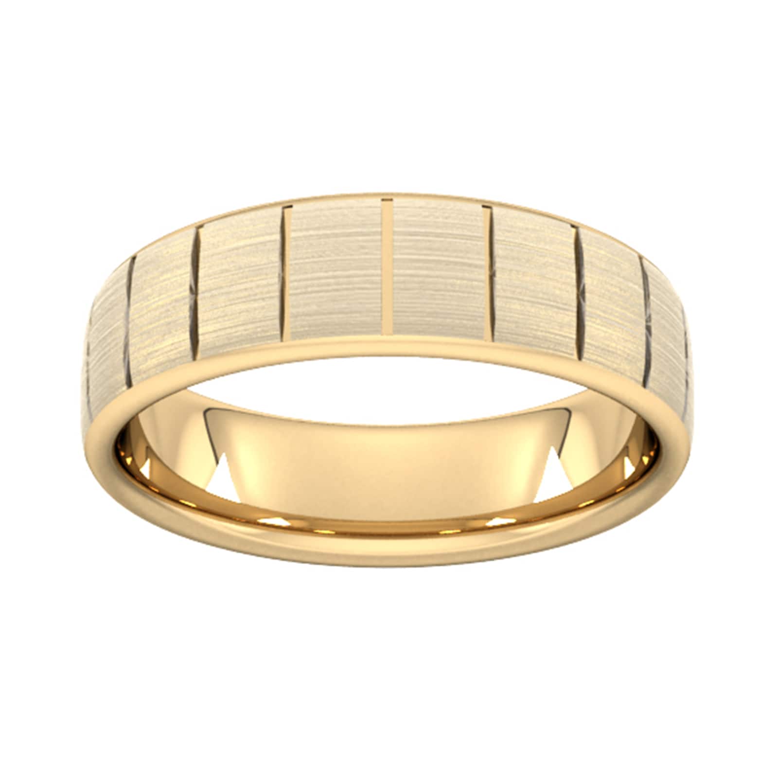 6mm D Shape Heavy Vertical Lines Wedding Ring In 18 Carat Yellow Gold - Ring Size P