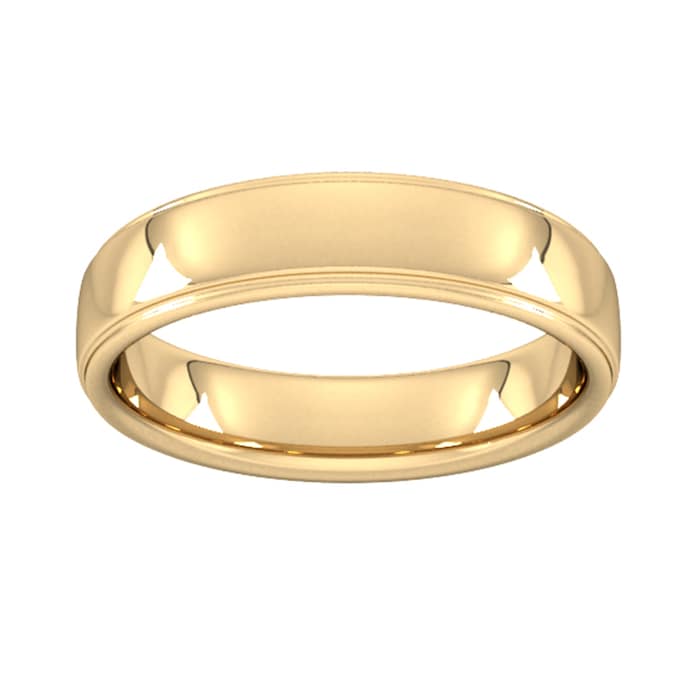 Goldsmiths 5mm Slight Court Extra Heavy Polished Finish With Grooves Wedding Ring In 9 Carat Yellow Gold - Ring Size P