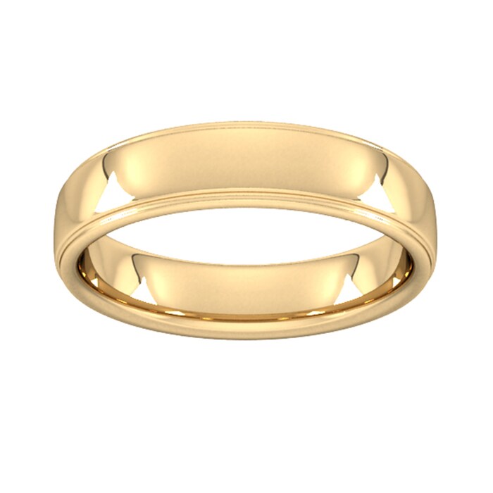 Goldsmiths 5mm Slight Court Extra Heavy Polished Finish With Grooves Wedding Ring In 9 Carat Yellow Gold - Ring Size P