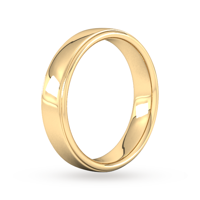 Goldsmiths 5mm Slight Court Extra Heavy Polished Finish With Grooves Wedding Ring In 9 Carat Yellow Gold - Ring Size Q
