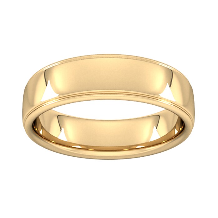 Goldsmiths 6mm Slight Court Extra Heavy Polished Finish With Grooves Wedding Ring In 9 Carat Yellow Gold - Ring Size Q