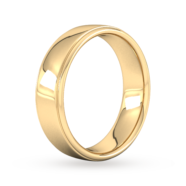 Goldsmiths 6mm Slight Court Extra Heavy Polished Finish With Grooves Wedding Ring In 9 Carat Yellow Gold