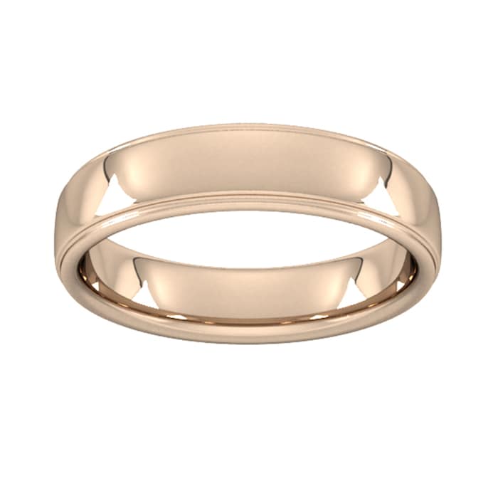 Goldsmiths 5mm Slight Court Standard Polished Finish With Grooves Wedding Ring In 9 Carat Rose Gold