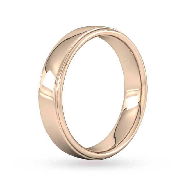 Goldsmiths 5mm Slight Court Standard Polished Finish With Grooves Wedding Ring In 9 Carat Rose Gold