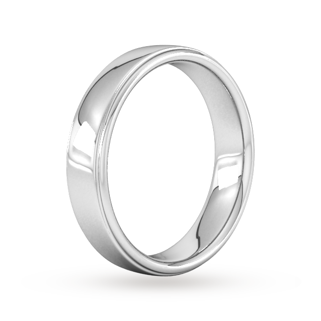 Goldsmiths 5mm Slight Court Extra Heavy Polished Finish With Grooves Wedding Ring In 18 Carat White Gold