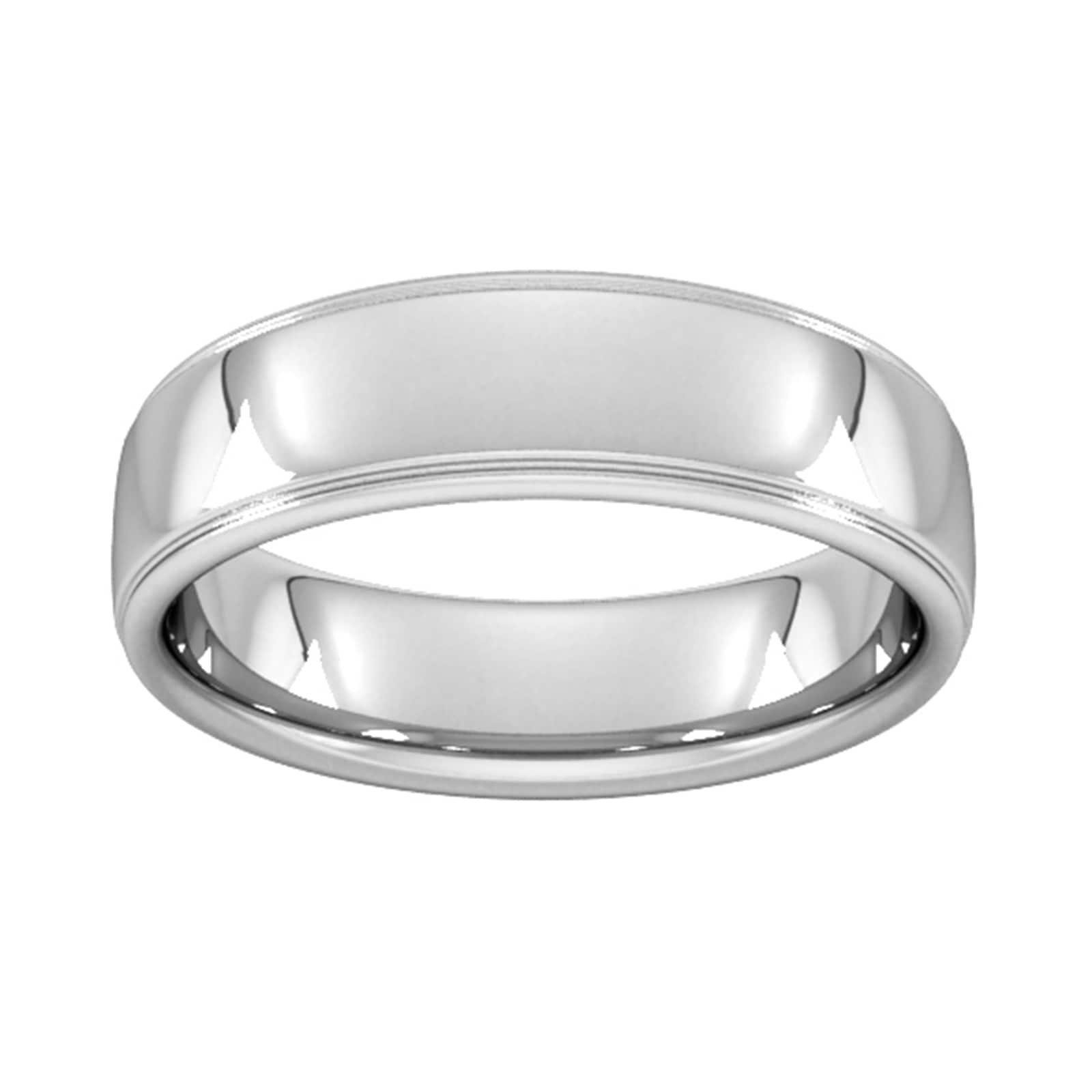 6mm Slight Court Extra Heavy Polished Finish With Grooves Wedding Ring In 18 Carat White Gold - Ring Size O