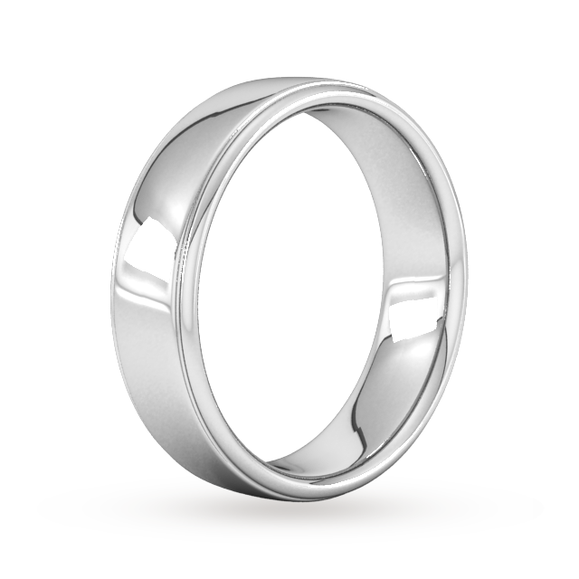 Goldsmiths 6mm Slight Court Extra Heavy Polished Finish With Grooves Wedding Ring In 18 Carat White Gold