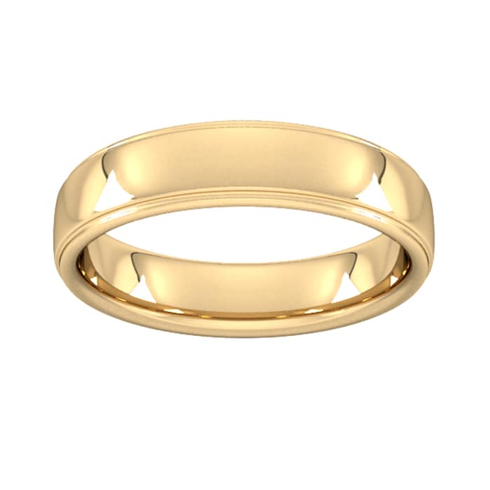 Goldsmiths 5mm Slight Court Extra Heavy Polished Finish With Grooves Wedding Ring In 18 Carat Yellow Gold