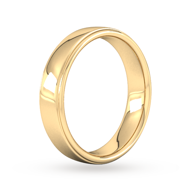 Goldsmiths 5mm Slight Court Extra Heavy Polished Finish With Grooves Wedding Ring In 18 Carat Yellow Gold - Ring Size Q