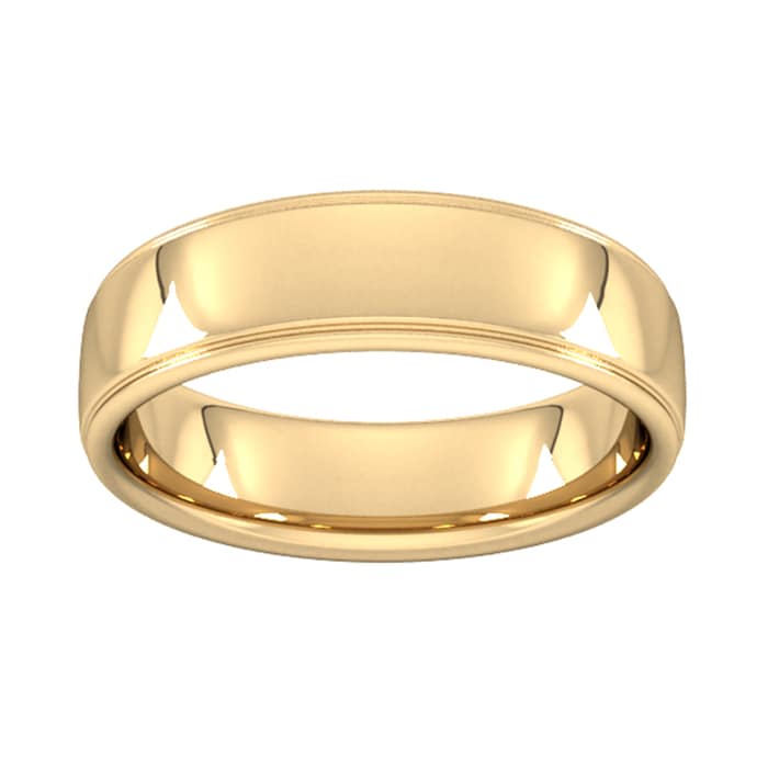Goldsmiths 6mm Slight Court Extra Heavy Polished Finish With Grooves Wedding Ring In 18 Carat Yellow Gold