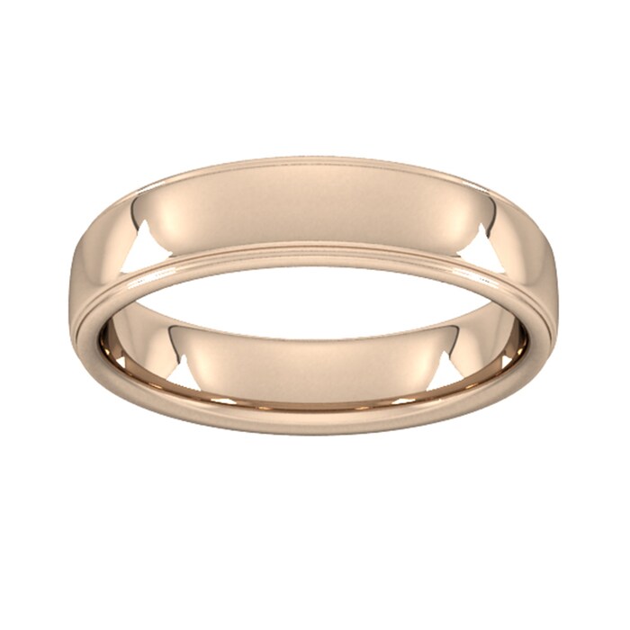 Goldsmiths 5mm Slight Court Standard Polished Finish With Grooves Wedding Ring In 18 Carat Rose Gold - Ring Size Q