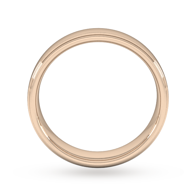 Goldsmiths 5mm Slight Court Standard Polished Finish With Grooves Wedding Ring In 18 Carat Rose Gold