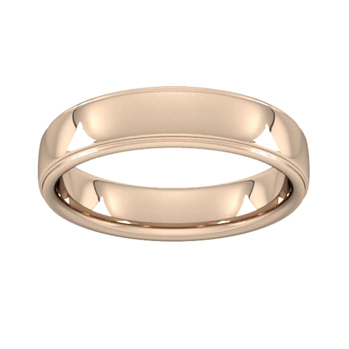 Goldsmiths 5mm Slight Court Heavy Polished Finish With Grooves Wedding Ring In 18 Carat Rose Gold - Ring Size Q