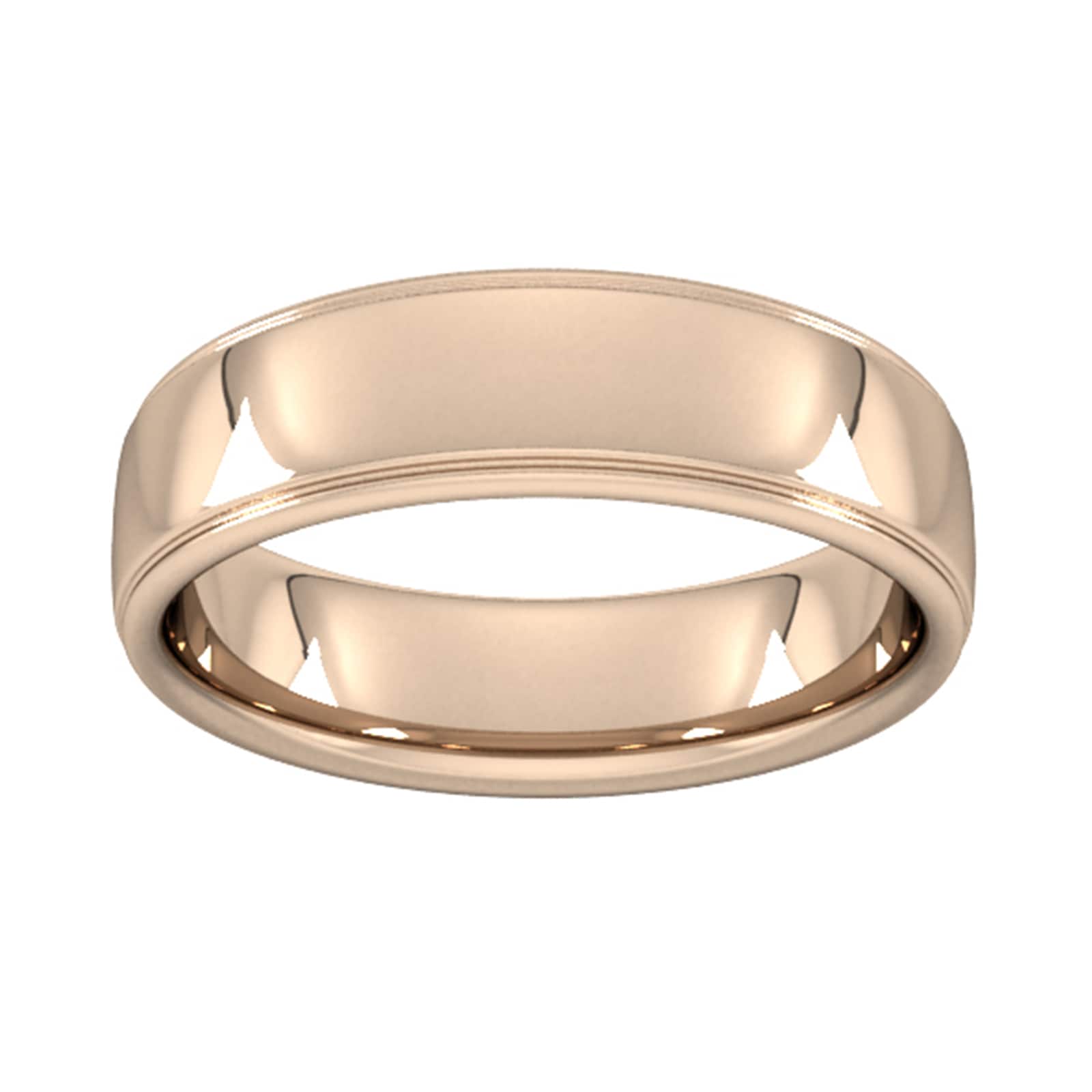 Goldsmiths 6mm Slight Court Heavy Polished Finish With Grooves Wedding Ring In 18 Carat Rose Gold