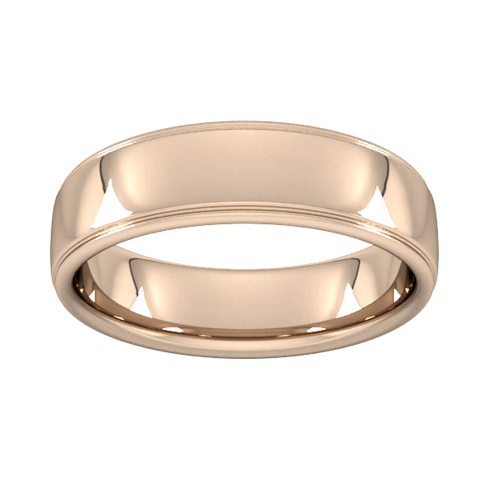 6mm Slight Court Extra Heavy Polished Finish With Grooves Wedding Ring In 18 Carat Rose Gold - Ring Size V