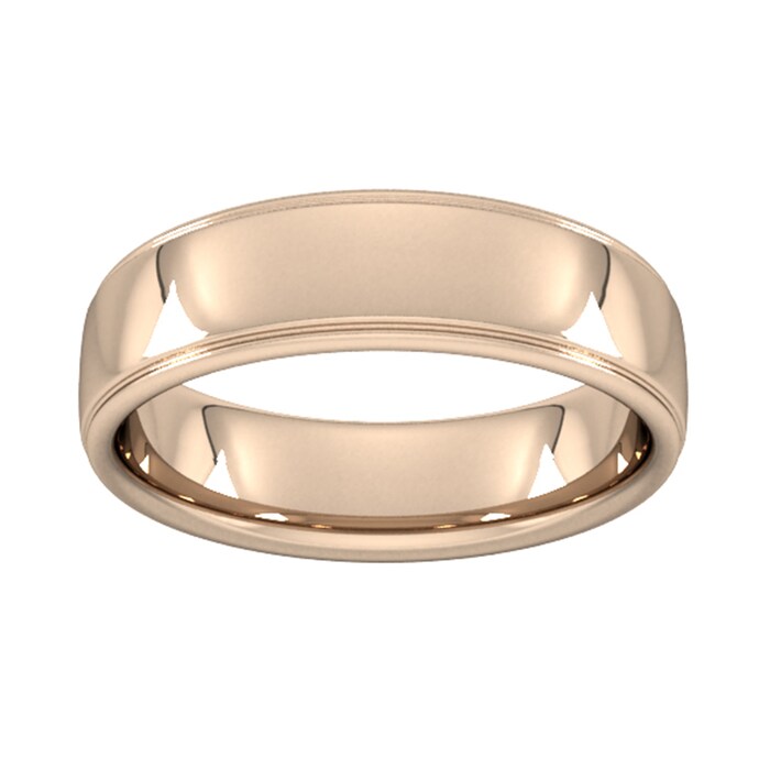 Goldsmiths 6mm Slight Court Extra Heavy Polished Finish With Grooves Wedding Ring In 18 Carat Rose Gold - Ring Size K