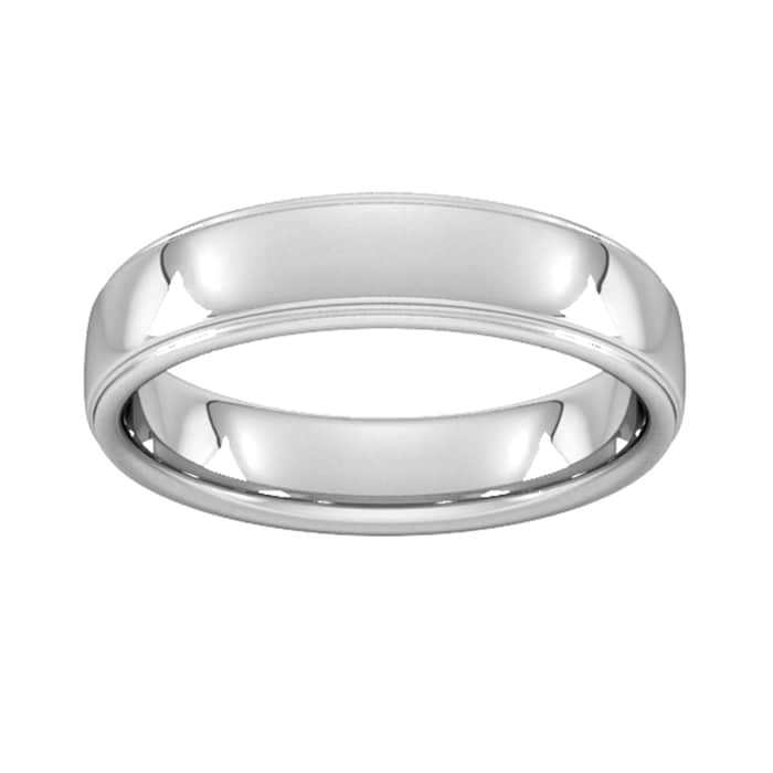 Goldsmiths 5mm Flat Court Heavy Polished Finish With Grooves Wedding Ring In 18 Carat White Gold - Ring Size P