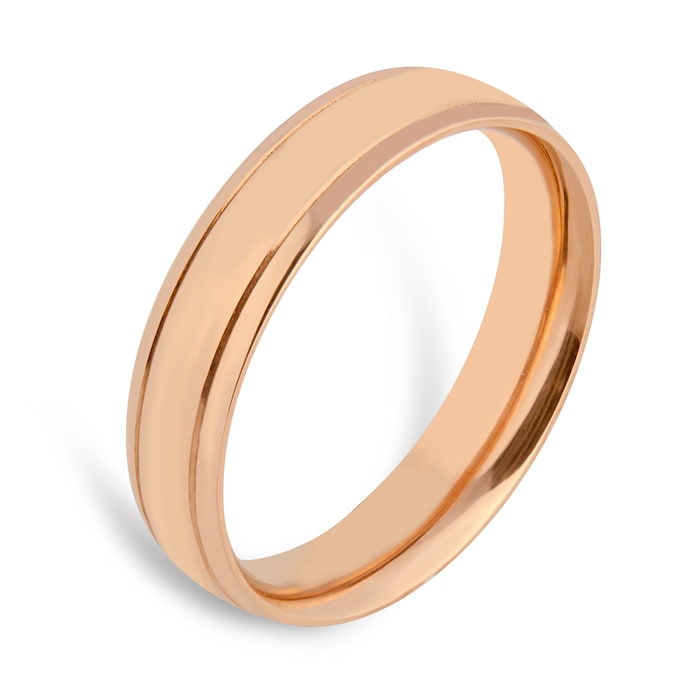 Goldsmiths 5mm Traditional Court Heavy Polished Finish With Grooves Wedding Ring In 9 Carat Rose Gold