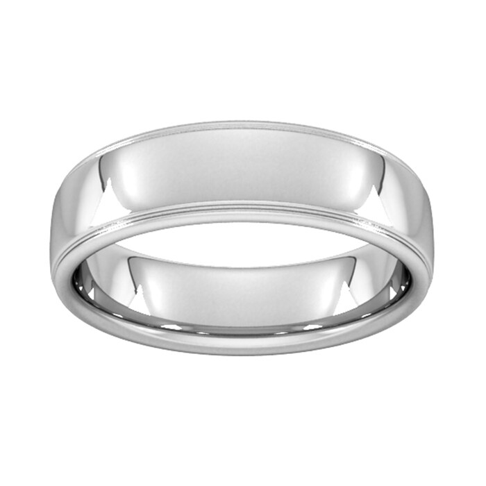 Goldsmiths 6mm D Shape Heavy Polished Finish With Grooves Wedding Ring In 9 Carat White Gold - Ring Size K