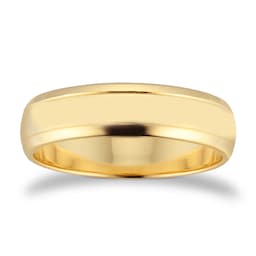 08301556 - 5mm D Shape Standard Polished Finish With Grooves Wedding Ring In 9 Carat Yellow Gold