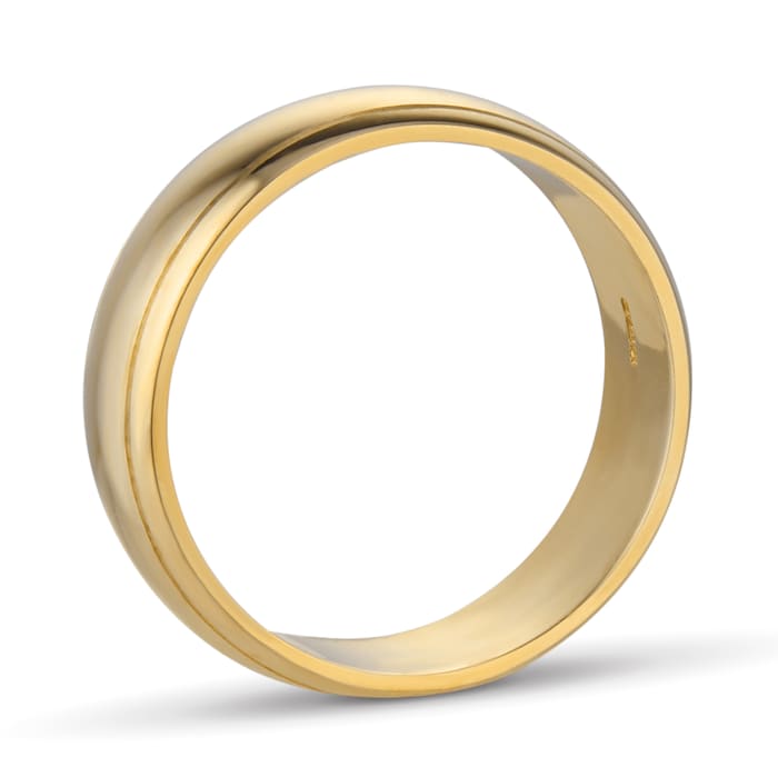 Goldsmiths 6mm D Shape Standard Polished Finish With Grooves Wedding Ring In 9 Carat Yellow Gold