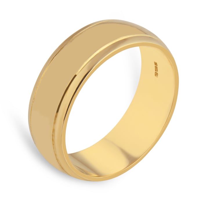 Goldsmiths 6mm D Shape Standard Polished Finish With Grooves Wedding Ring In 9 Carat Yellow Gold