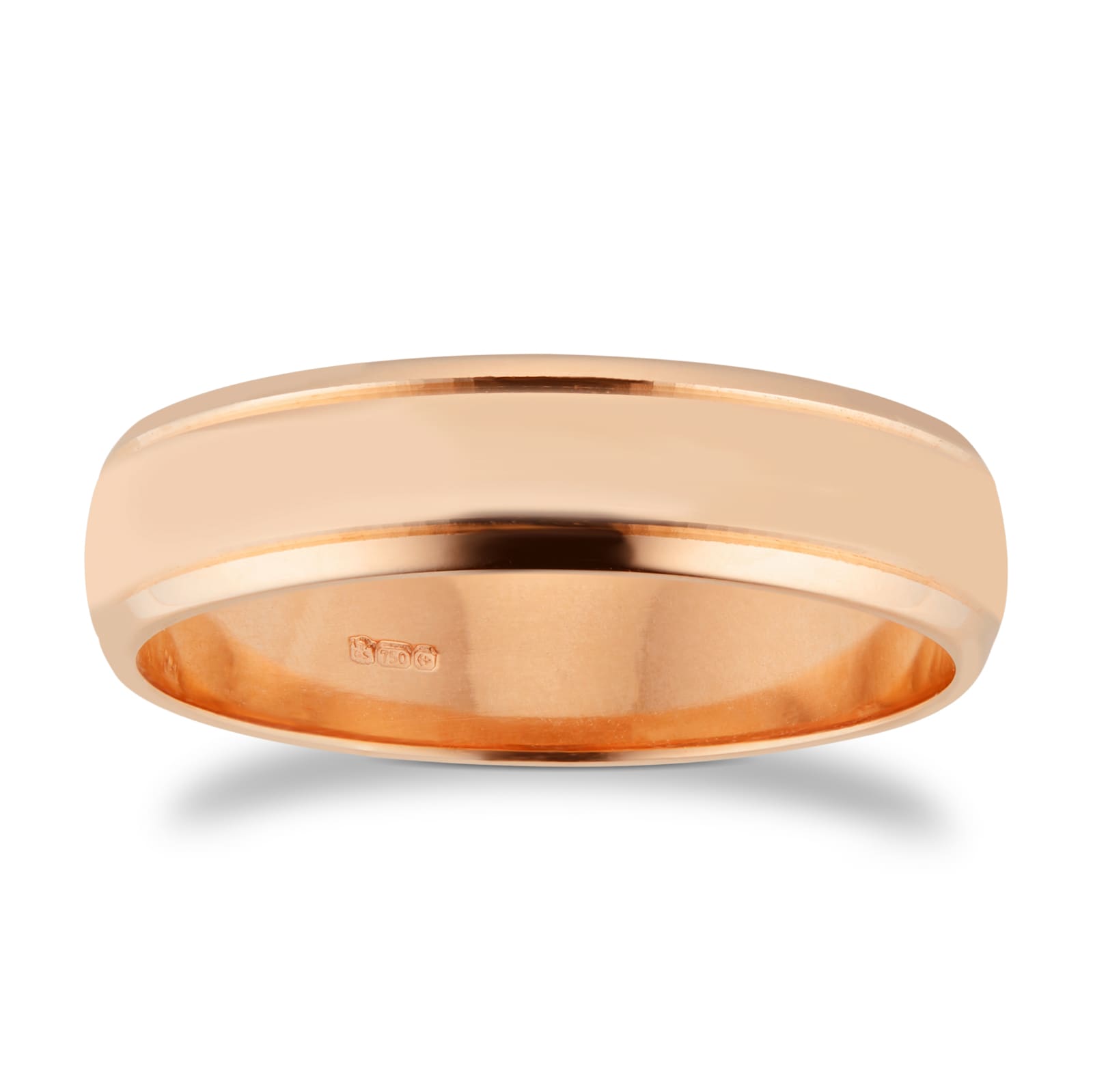 Goldsmiths 5mm D Shape Standard Polished Finish With Grooves Wedding Ring In 18 Carat Rose Gold