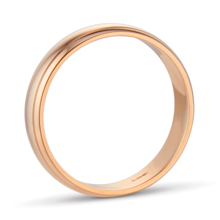 Goldsmiths 5mm D Shape Standard Polished Finish With Grooves Wedding Ring In 18 Carat Rose Gold