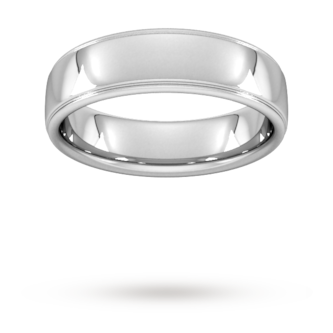Goldsmiths 6mm D Shape Heavy Polished Finish With Grooves Wedding Ring In Platinum