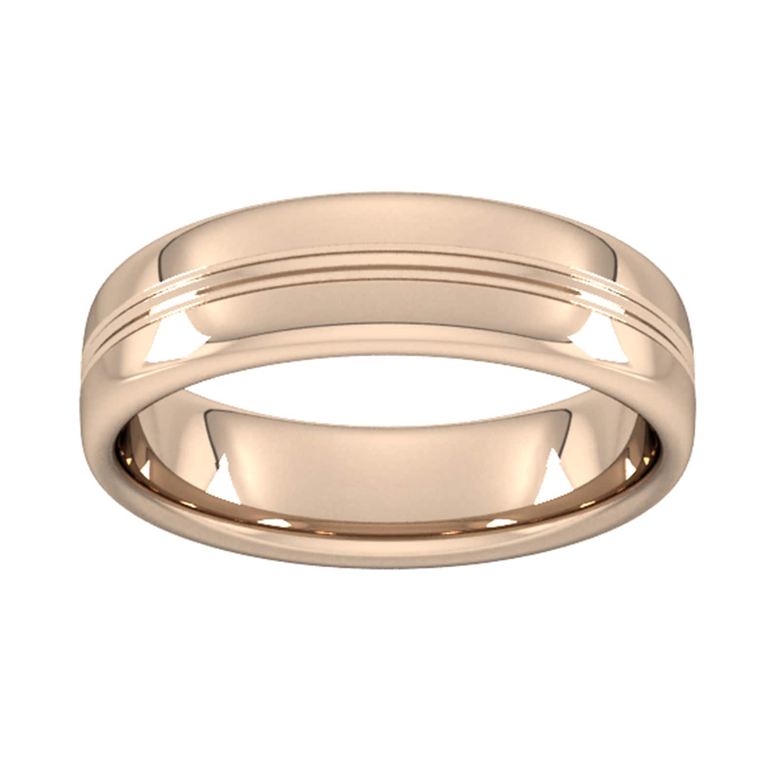 Goldsmiths 6mm Slight Court Standard Grooved Polished Finish Wedding Ring In 9 Carat Rose Gold