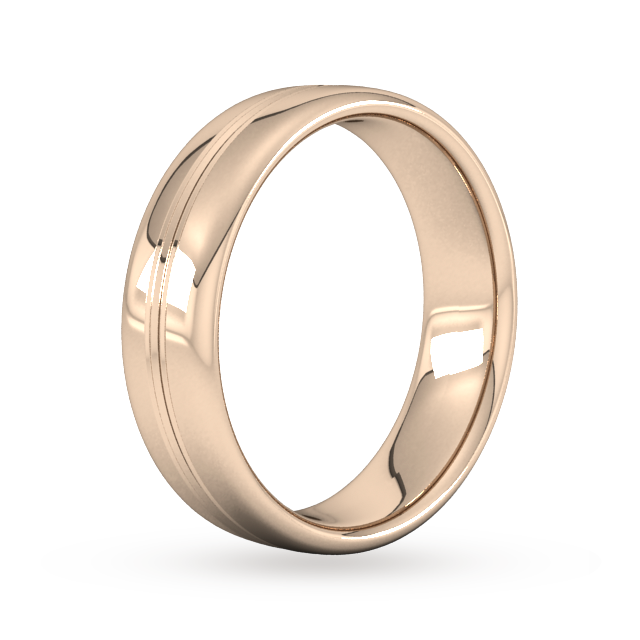 Goldsmiths 6mm Slight Court Standard Grooved Polished Finish Wedding Ring In 9 Carat Rose Gold